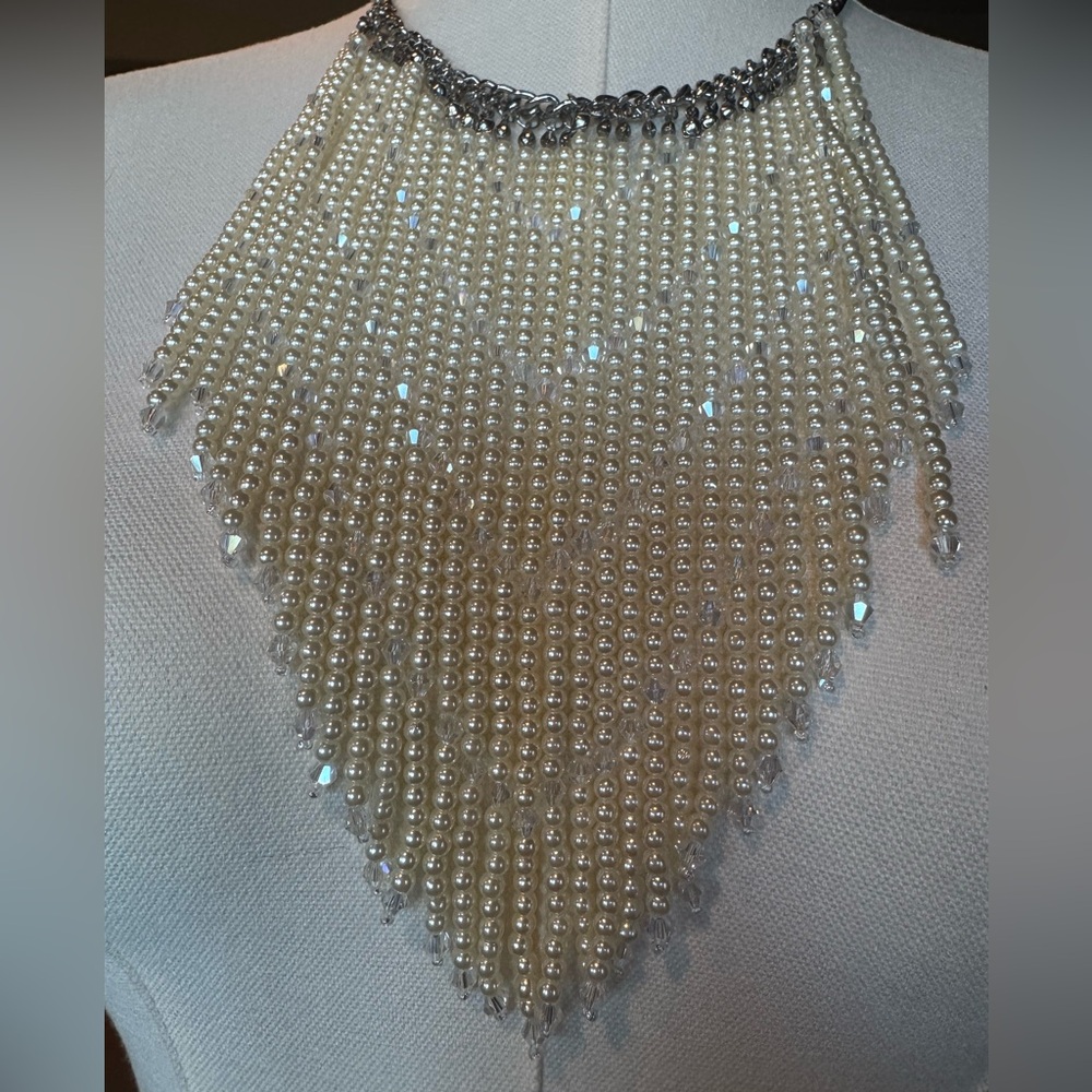 Premier Designs Pearl & Crystal Fringe Bib Necklace